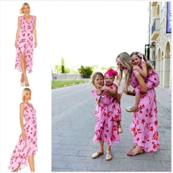 Parker Betty Dress Maxi Long Floral Print Faux Wrap Silk Blend Pink Size Medium - Picture 13 of 14